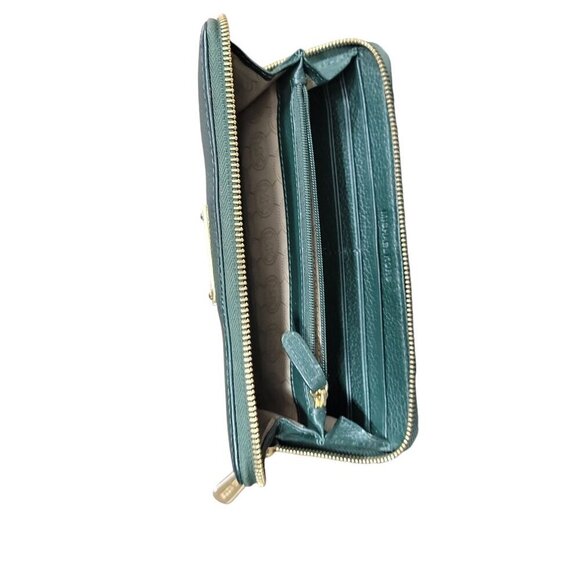 Michael Kors Large Wallet Green Pebbled Leather Zip Around Gold Tone Hardware - Picture 9 of 9